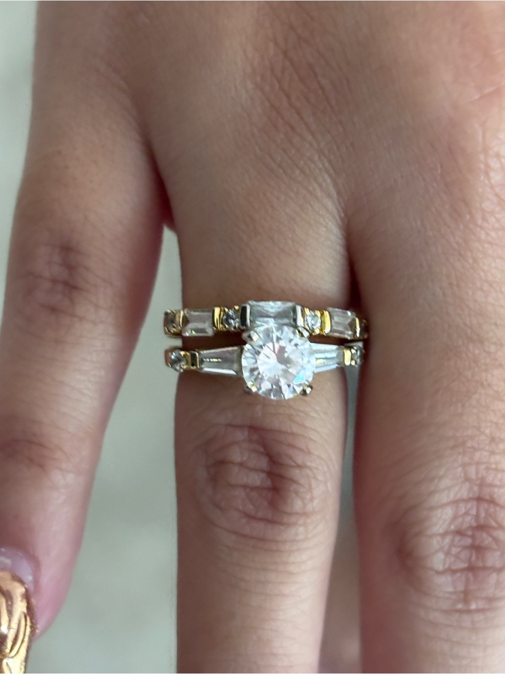 18K Gold Filled  Round Cubic Zirconia Engagement Ring Set